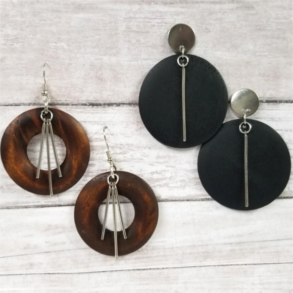 TWO Pair of Boho Wood Earrings - Picture 3 of 4